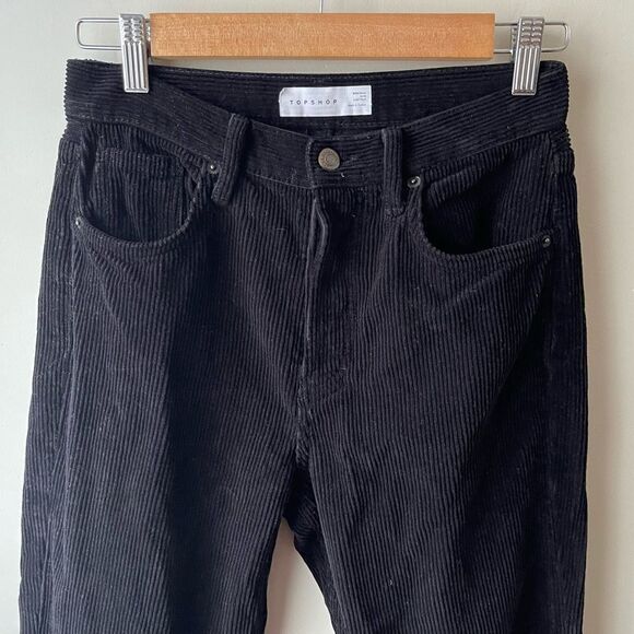 TOPSHOP black corduroy high rise button fly jeans 26 - Picture 3 of 9